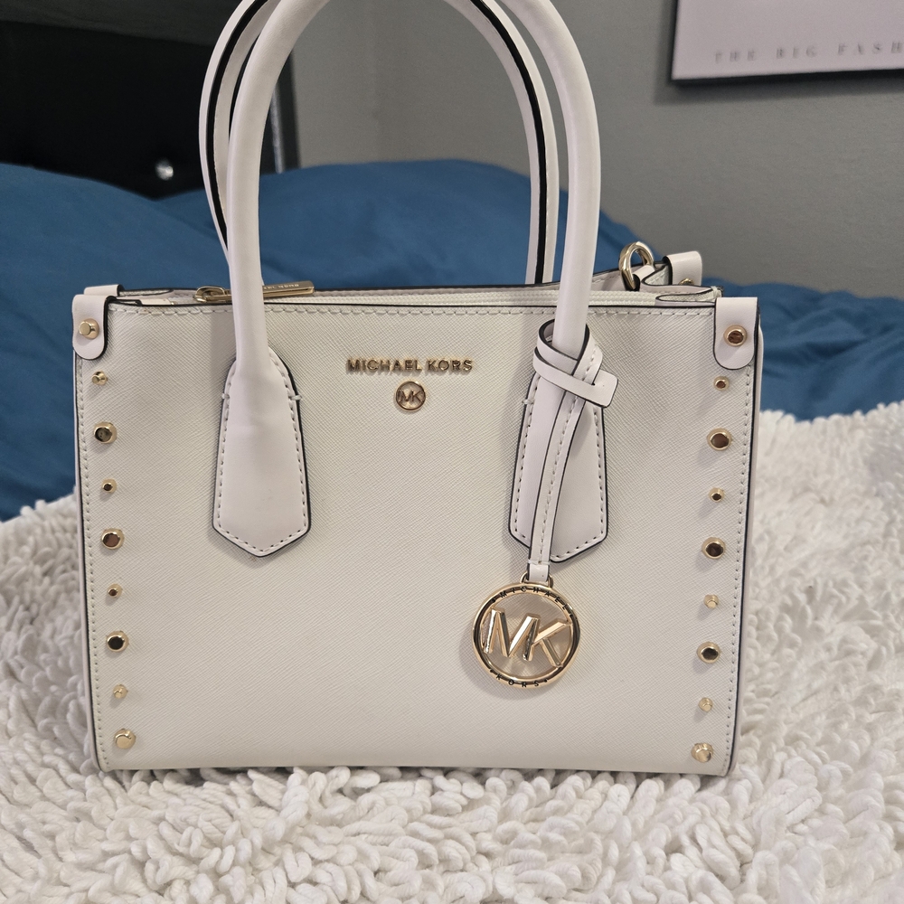 Michael Kors White and Gold Satchel with Signature Design